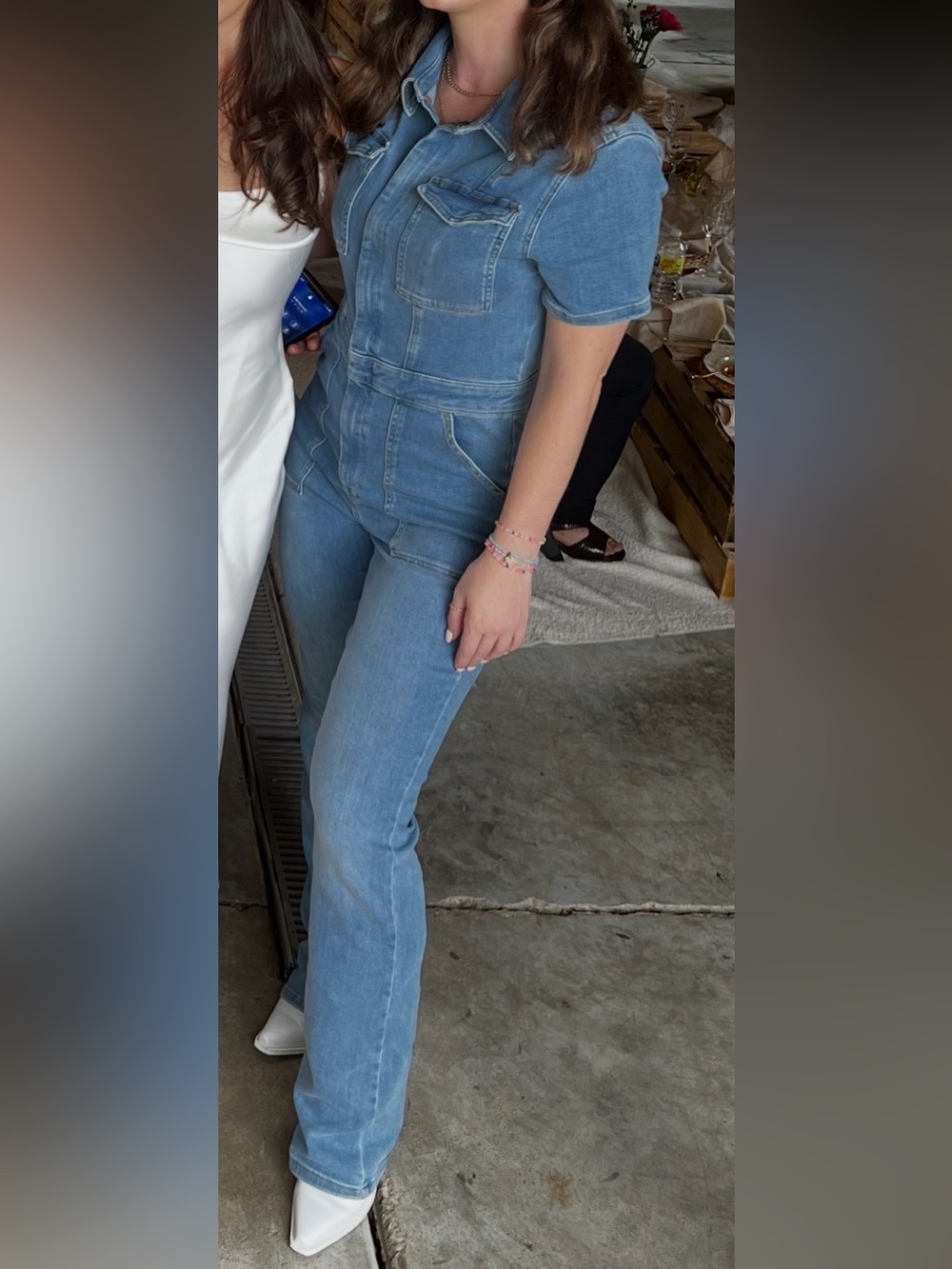 Good American Light Blue Denim Short-Sleeve Jumpsuit